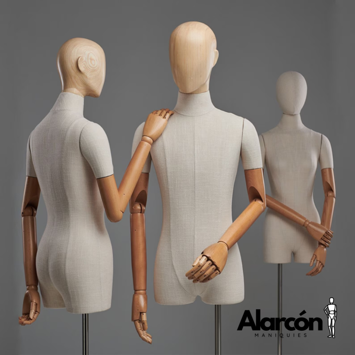 Maniquí Mujer/Hombre con brazos articulados de Madera para Sastrería - Imagen 2